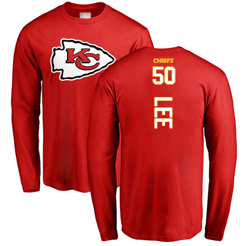 Men Kansas City Chiefs #50 Lee Darron Red Backer Long Sleeve NFL T Shirt->nfl t-shirts->Sports Accessory